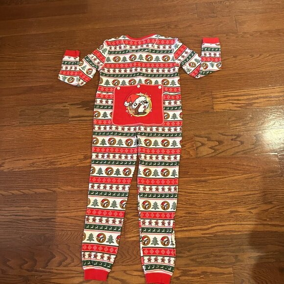 Buc-ee's Striped Christmas Adult Large Beaver Logo Long John Pajamas - Picture 11 of 12